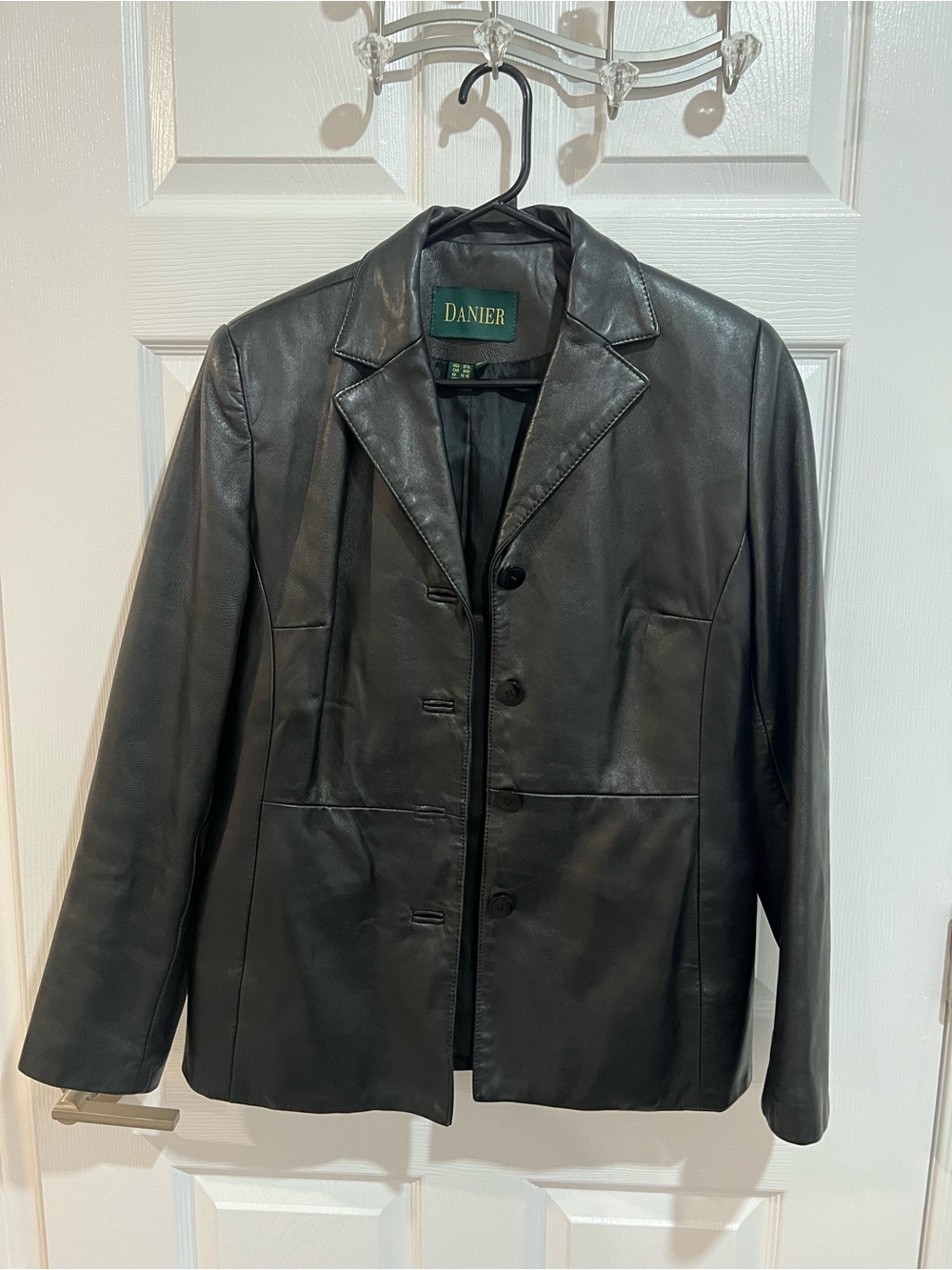 Vintage Danier Genuine Leather Blazer Jacket Black Made in Canada Size 10-12